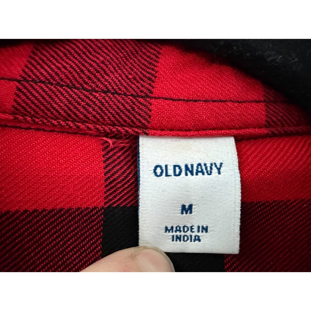 Old Navy Shirt Dress Womens‎ M Red Black Buffalo Check Dark Academia Cottagecore - Picture 6 of 13